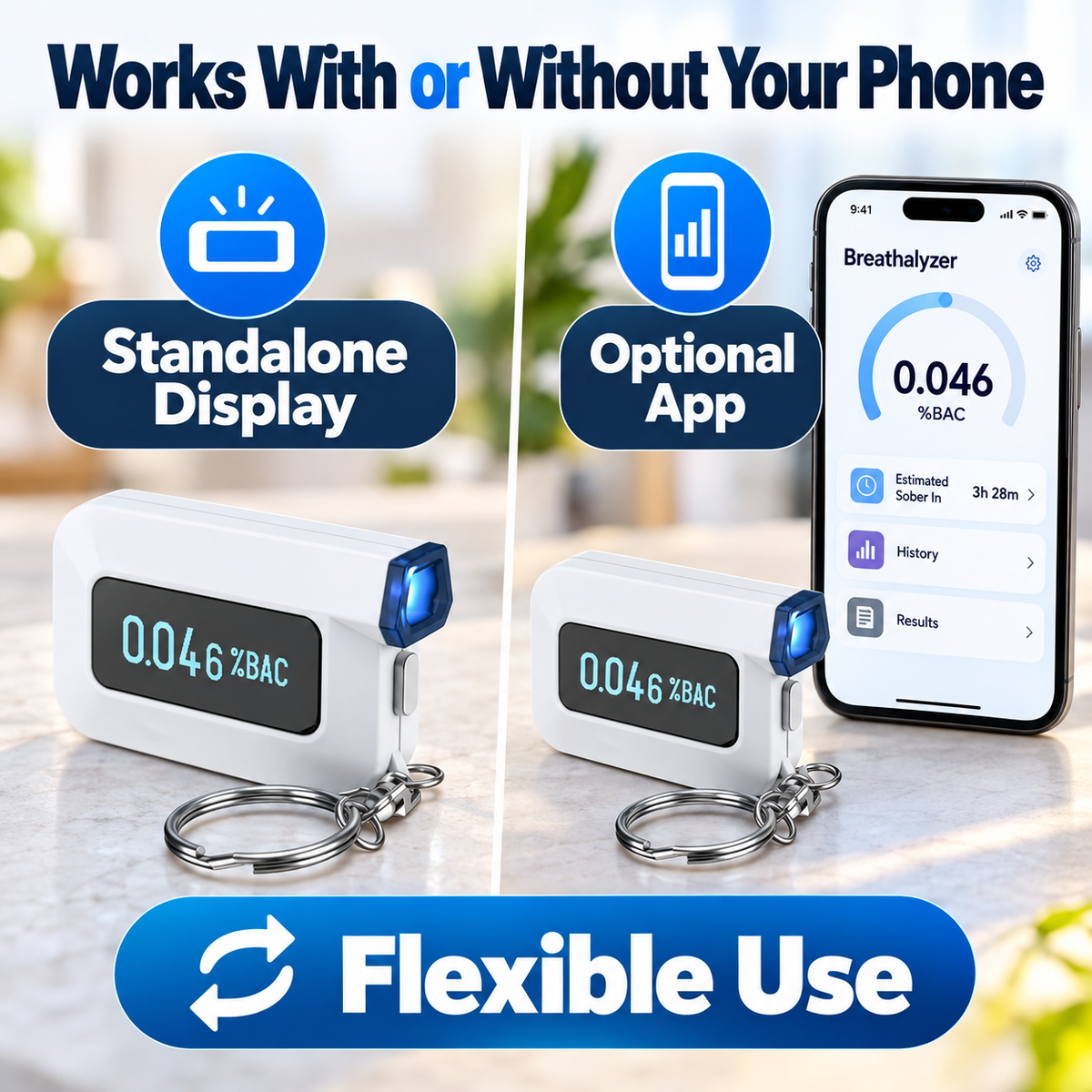 🚗 Professional Pocket Breathalyzer – Portable Keychain Alcohol Tester with Fuel Cell Sensor & Smart App Tracking 📱