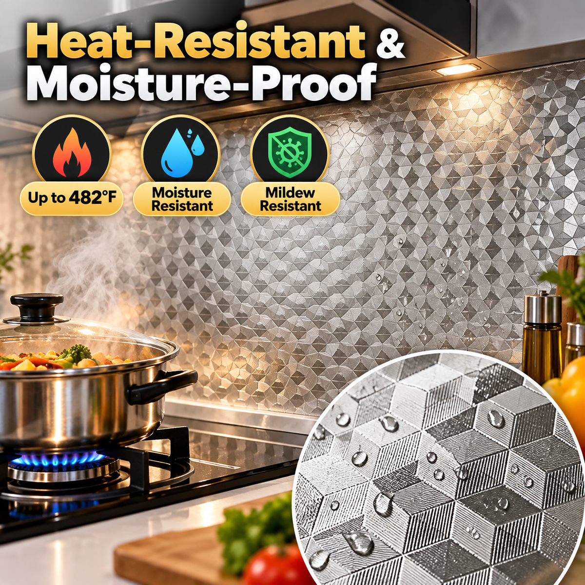 🏠 Premium Aluminum Foil Kitchen Sticker | Waterproof, Oil-Proof & Heat-Resistant DIY Wall & Cabinet Liner ✂️