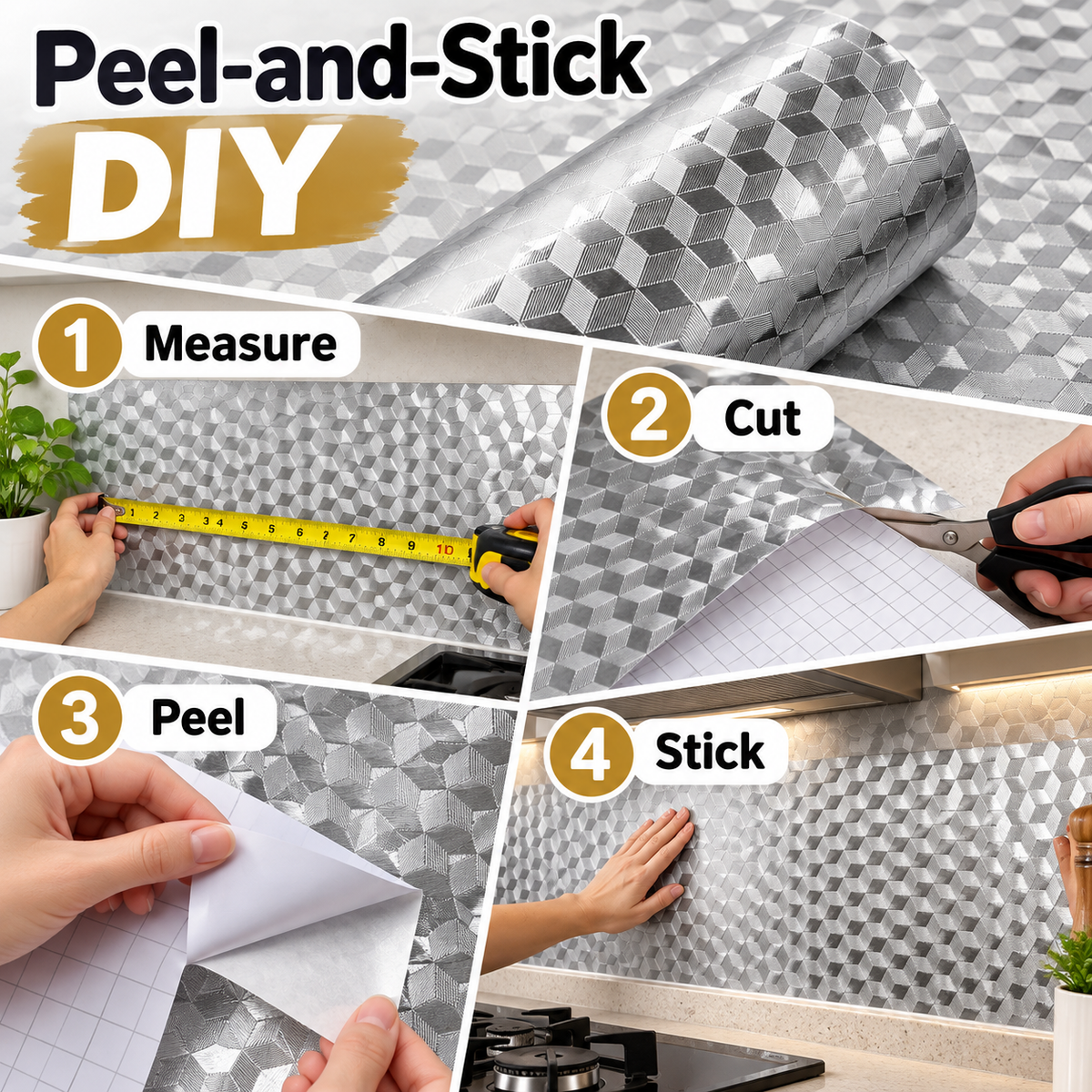 🏠 Premium Aluminum Foil Kitchen Sticker | Waterproof, Oil-Proof & Heat-Resistant DIY Wall & Cabinet Liner ✂️