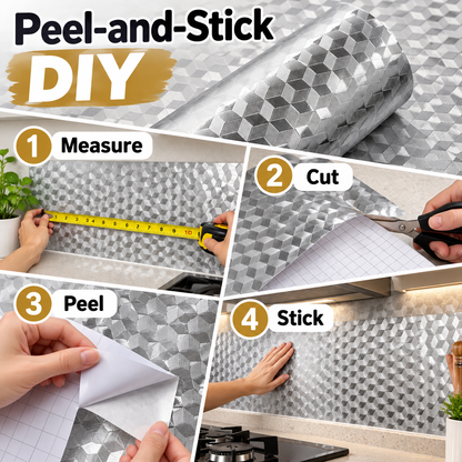 🏠 Premium Aluminum Foil Kitchen Sticker | Waterproof, Oil-Proof & Heat-Resistant DIY Wall & Cabinet Liner ✂️