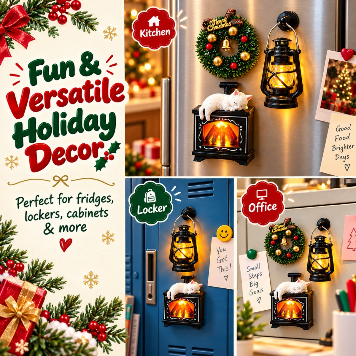 🎅 Christmas Refrigerator Magnets – 3D Resin Holiday Decorations