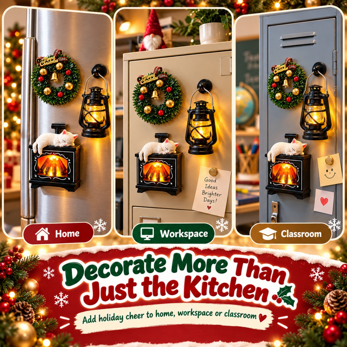 🎅 Christmas Refrigerator Magnets – 3D Resin Holiday Decorations