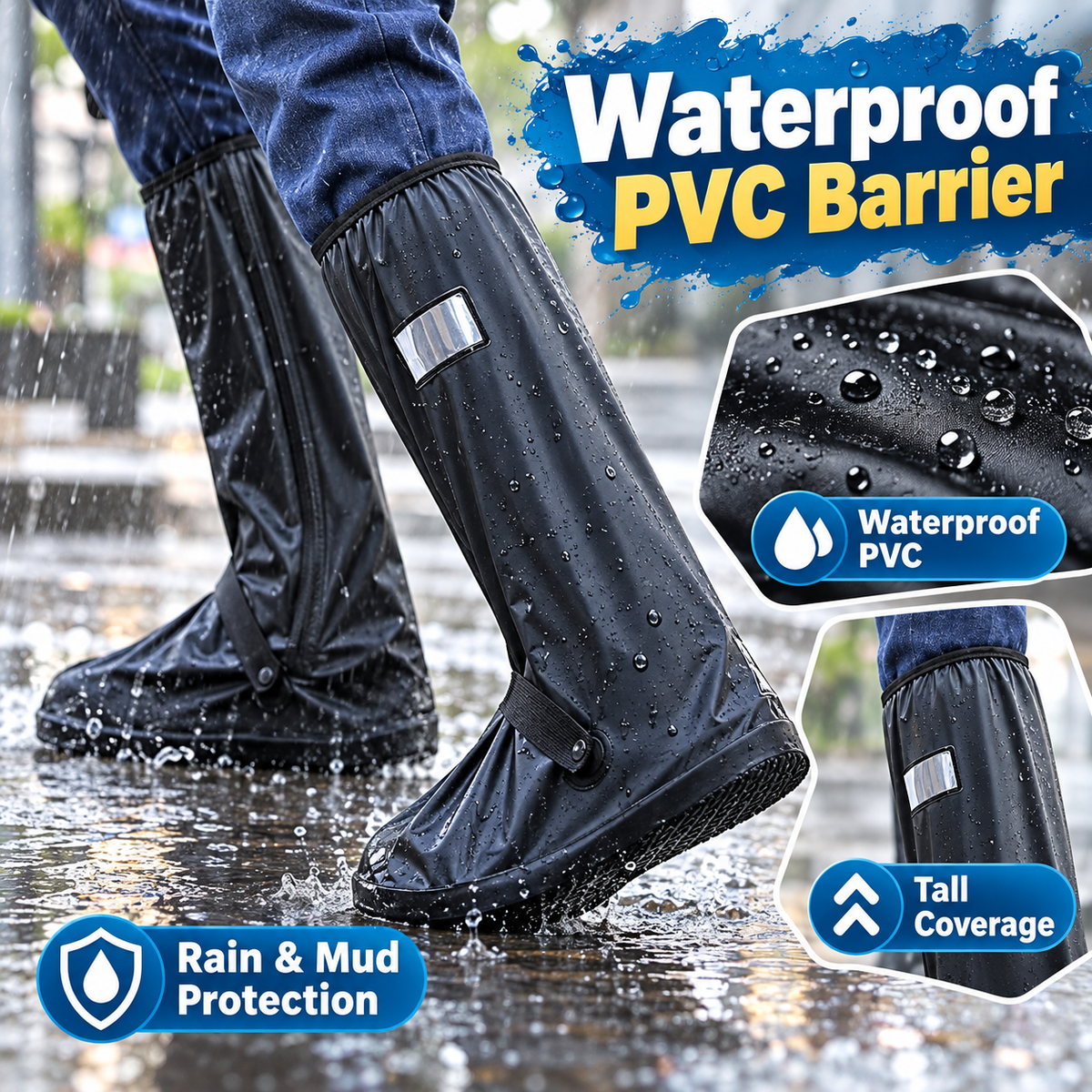 🌧️ Waterproof Rain Boot Covers ☔ | Reusable & Foldable Shoe Protector with 60° Wide Opening 🥾