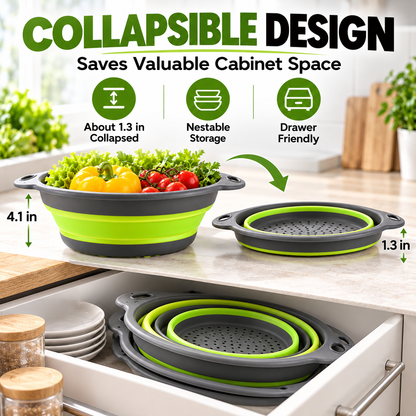 🥗 3-Piece Collapsible Colander Set – Self-Draining & Space-Saving Kitchen Strainers ✨