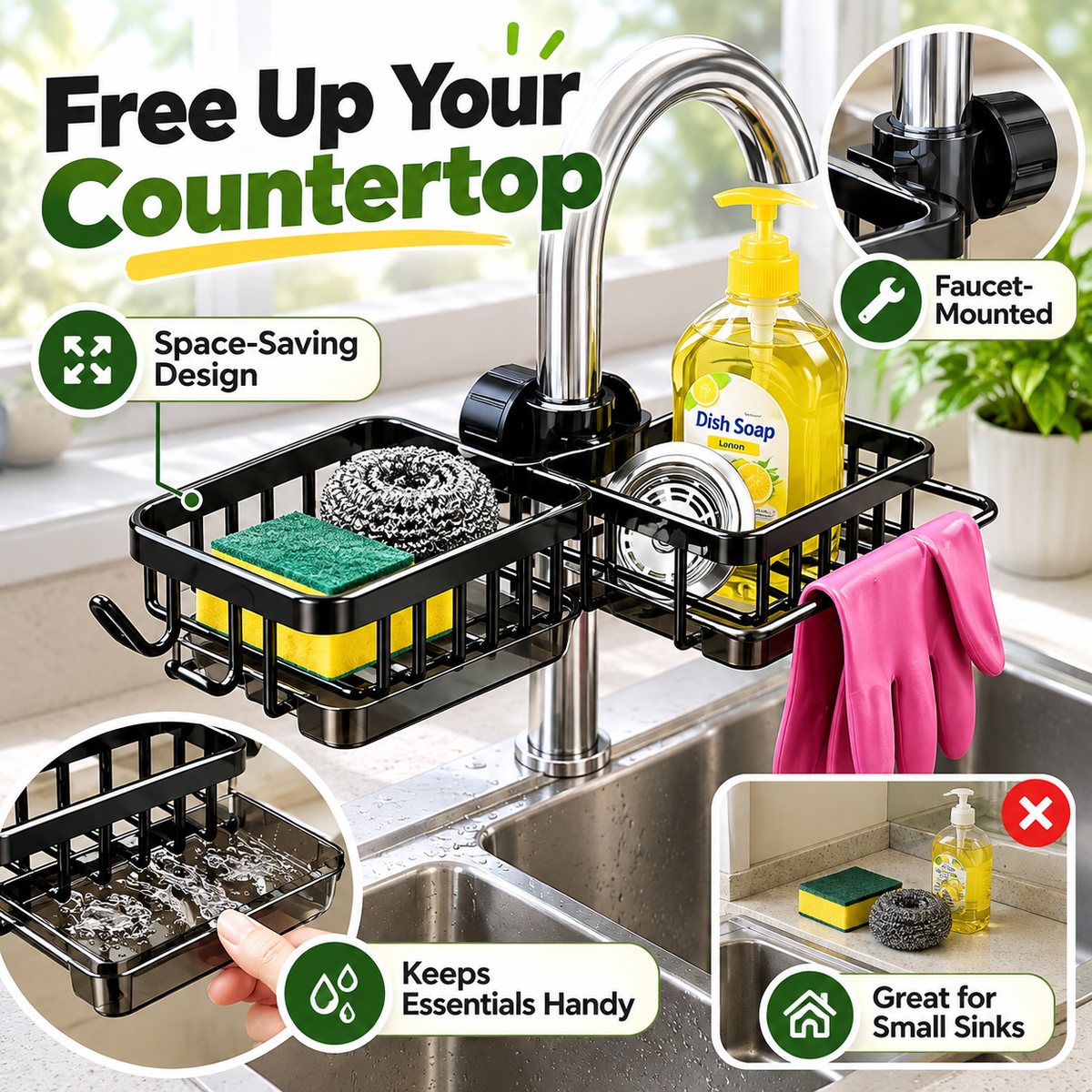 🧽 Over-Faucet Sink Organizer – Save Counter Space & Keep Your Sink Clutter-Free 🏡💚
