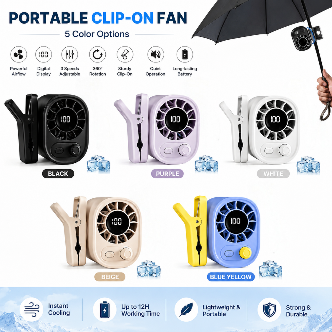 ❄️ Semiconductor Cooling Car Clip On Fan - 360° Rotation, 100 Speeds Adjustable