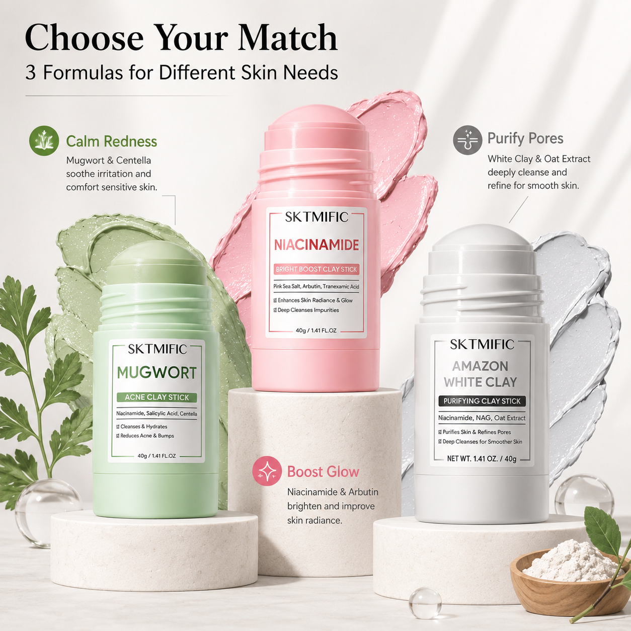 🌿Clay Mask Stick Series—3 Clay Mask Sticks Targeting Various Skin Concerns
