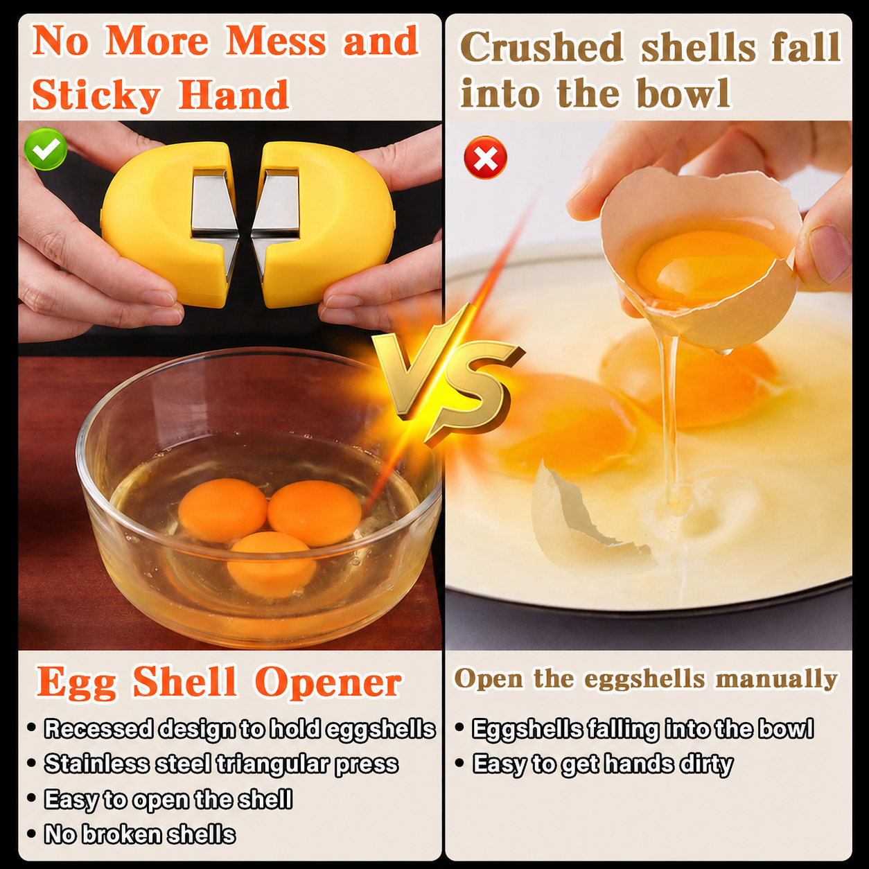 🍳Manual Egg Shell Opener - Fast Egg Shell Remover with Stainless Steel Cutter, No-Mess Kitchen Gadget