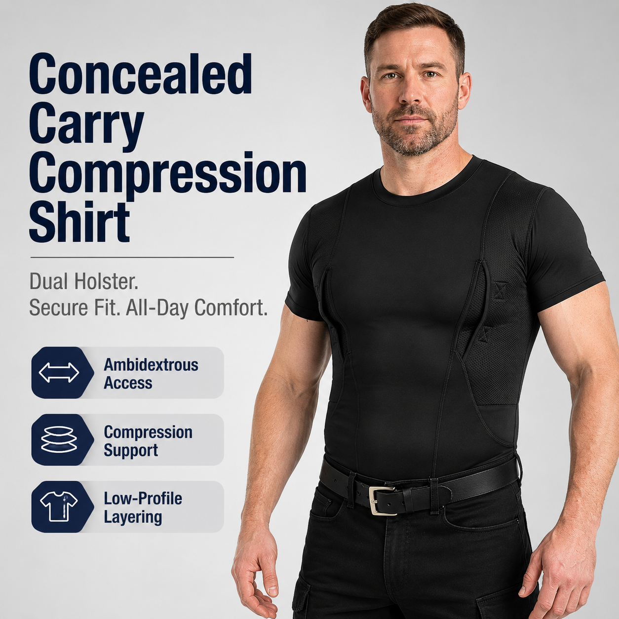 Concealed Carry Compression Shirt – Dual Holster Tactical Undershirt for Men