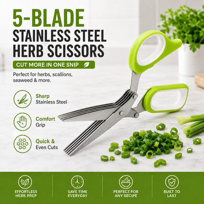 ✂️ 5-Blade Stainless Steel Herb Scissors – Fast Herb Chopper🌿