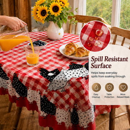 🐓❤️Farmhouse Rooster Tablecloth | Red Buffalo Plaid Chicken Table Cover