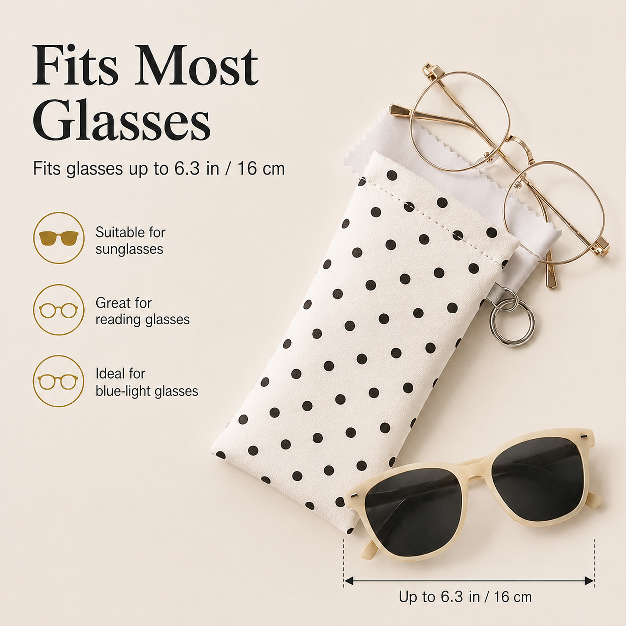 🕶️ Soft PU Leather Eyeglasses Pouch with Cleaning Cloth & Key Ring