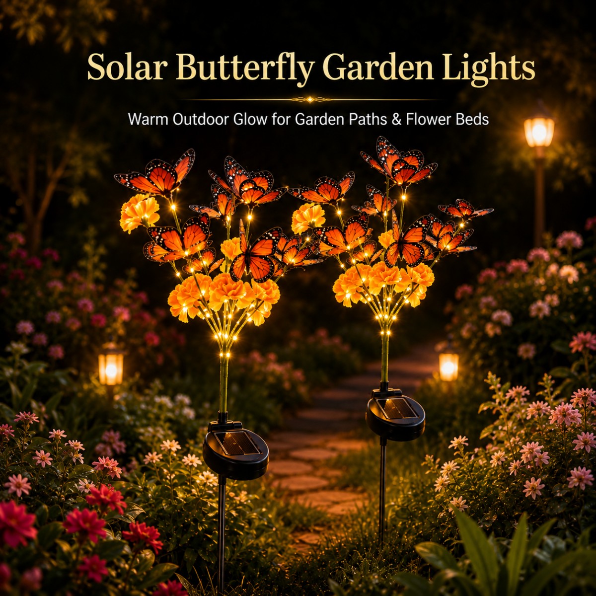Solar Marigold & Butterfly Garden Stake Lights