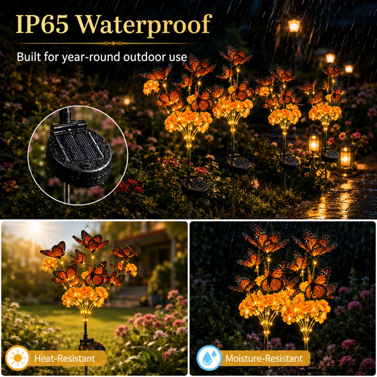 Solar Marigold & Butterfly Garden Stake Lights