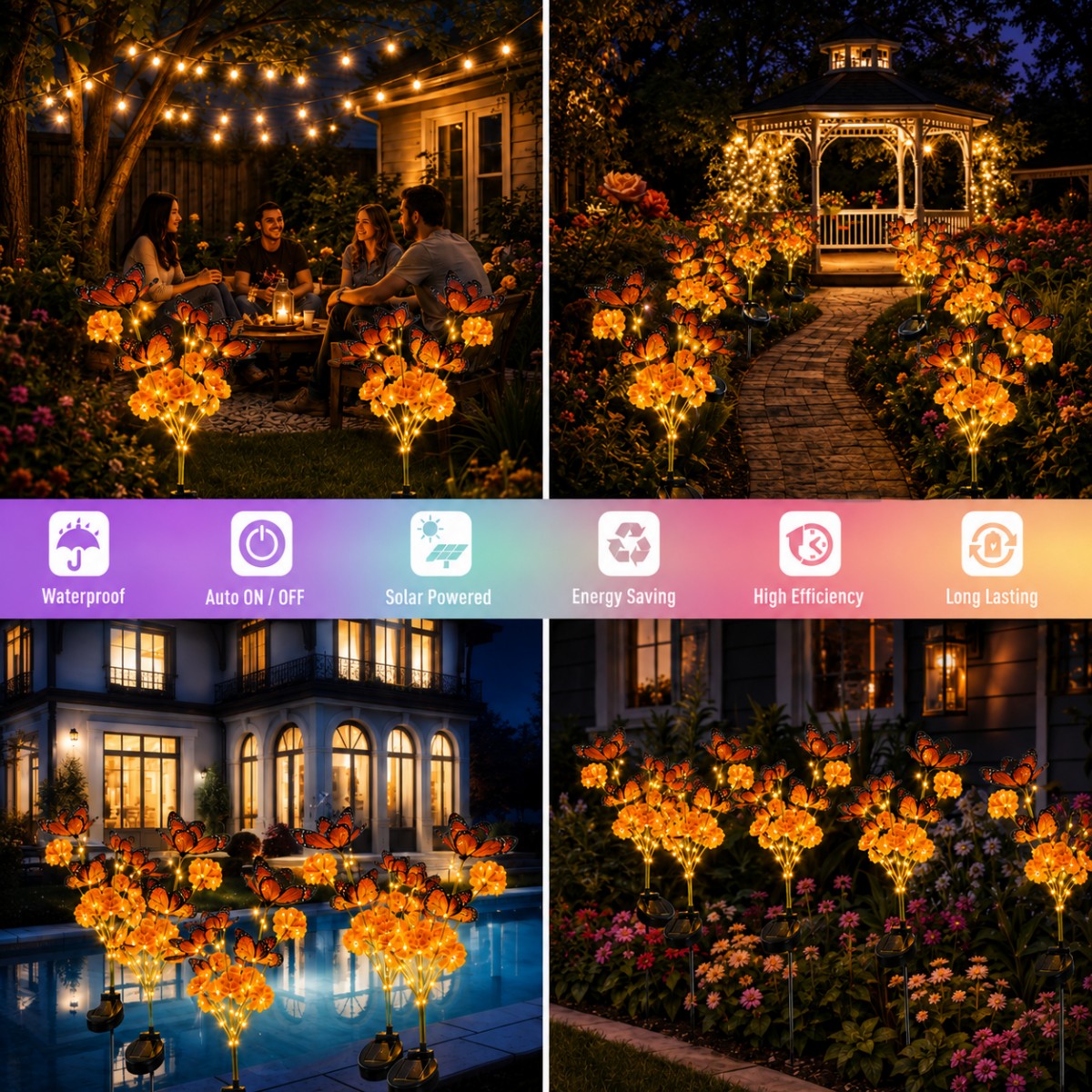 Solar Marigold & Butterfly Garden Stake Lights