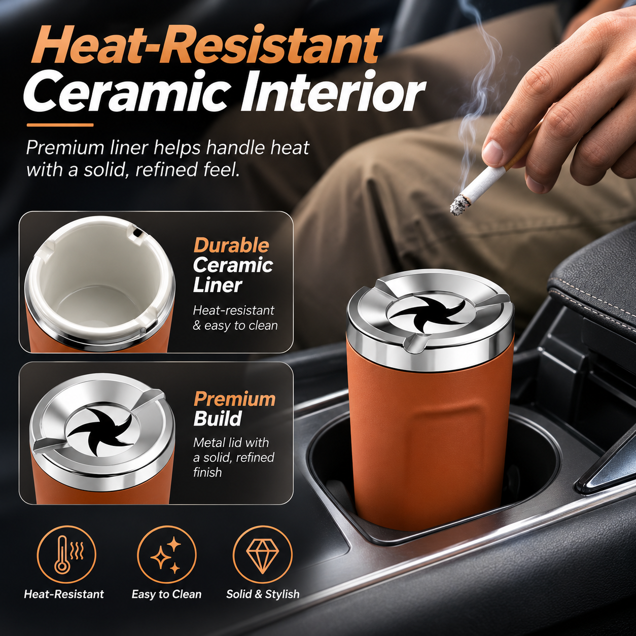🌀 Rotating Lid Car Ashtray 🖤 Stylish Car Interior Ashtray