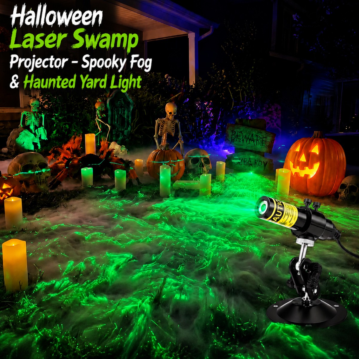 🎃 Halloween Laser Swamp Projector – Spooky Fog & Haunted Yard Light 👻