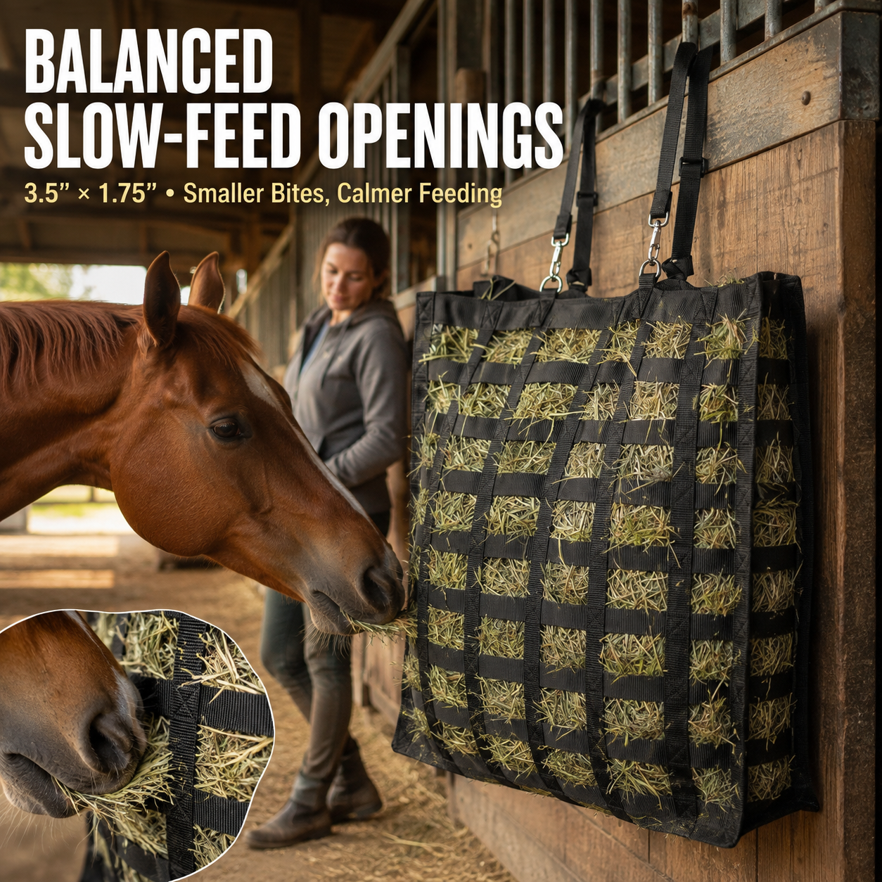 🔥4-Sided Slow Feed Hay Bag – Heavy-Duty Horse Hay Feeder to Reduce Waste & Promote Healthy Digestion
