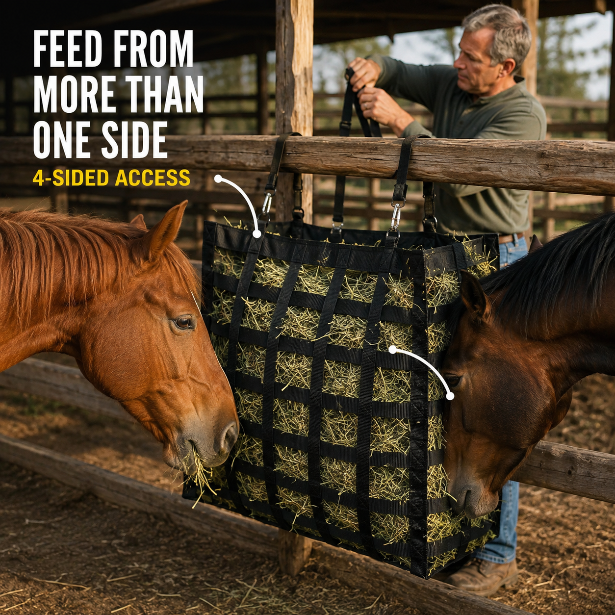 🔥4-Sided Slow Feed Hay Bag – Heavy-Duty Horse Hay Feeder to Reduce Waste & Promote Healthy Digestion