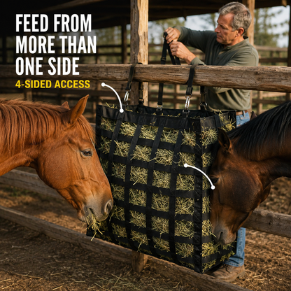 🔥4-Sided Slow Feed Hay Bag – Heavy-Duty Horse Hay Feeder to Reduce Waste & Promote Healthy Digestion