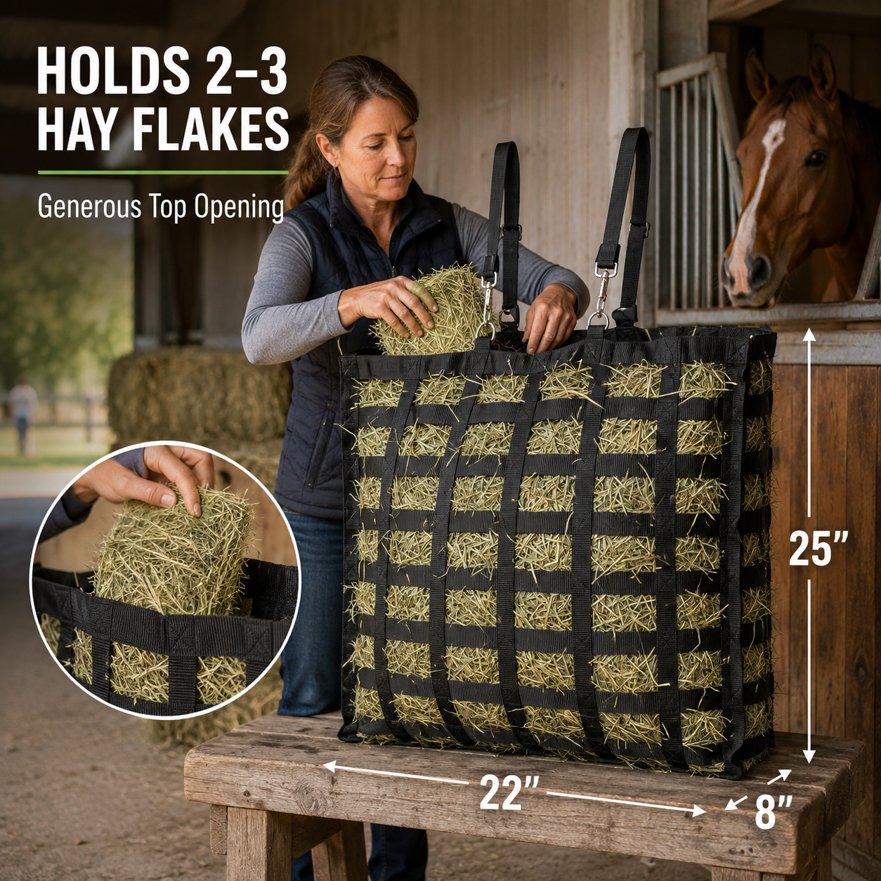 🔥4-Sided Slow Feed Hay Bag – Heavy-Duty Horse Hay Feeder to Reduce Waste & Promote Healthy Digestion
