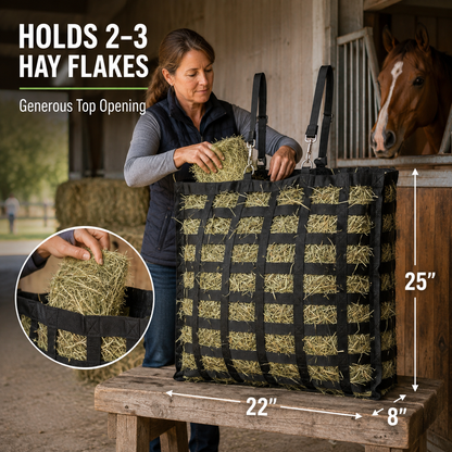 🔥4-Sided Slow Feed Hay Bag – Heavy-Duty Horse Hay Feeder to Reduce Waste & Promote Healthy Digestion