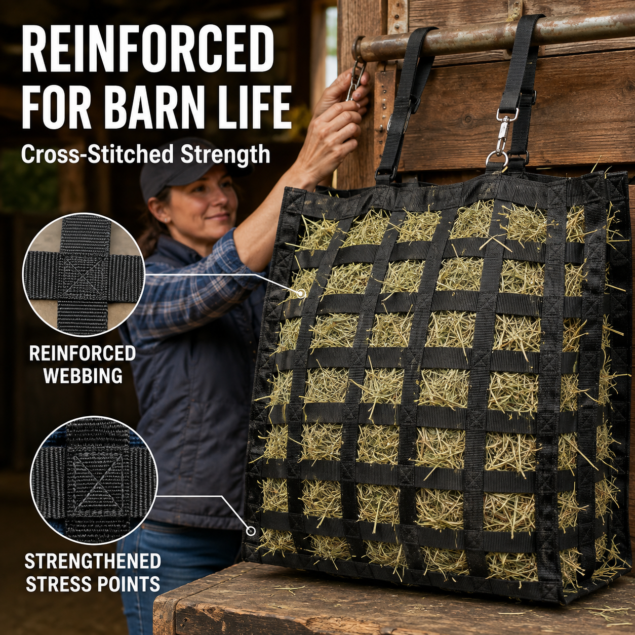 🔥4-Sided Slow Feed Hay Bag – Heavy-Duty Horse Hay Feeder to Reduce Waste & Promote Healthy Digestion