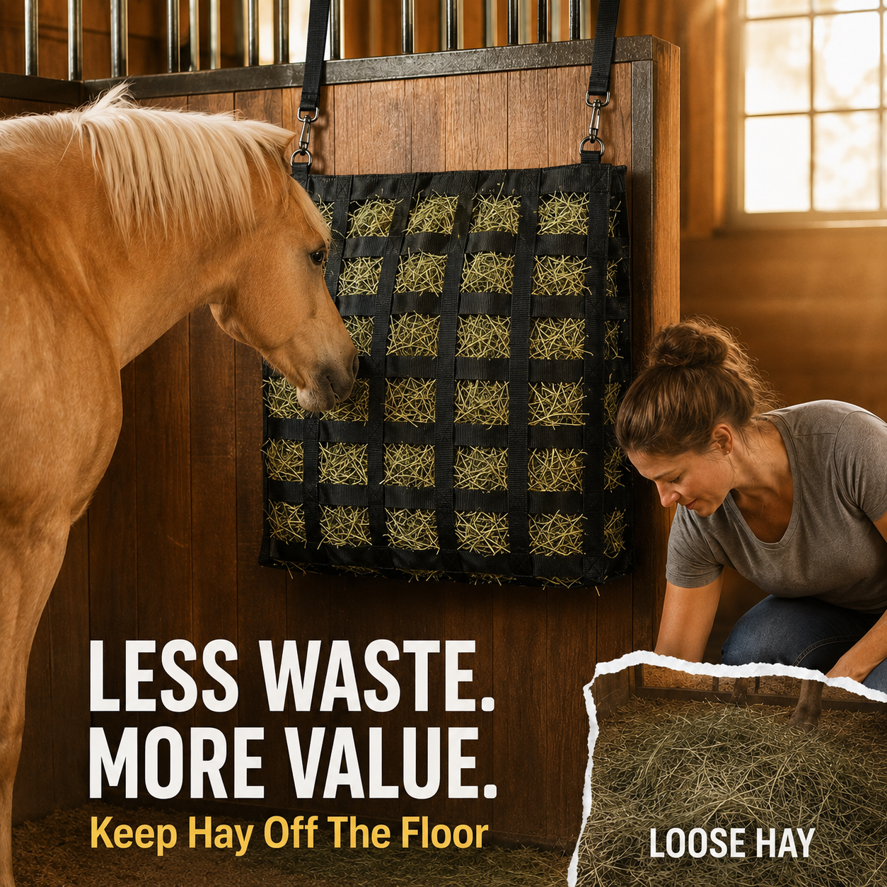 🔥4-Sided Slow Feed Hay Bag – Heavy-Duty Horse Hay Feeder to Reduce Waste & Promote Healthy Digestion