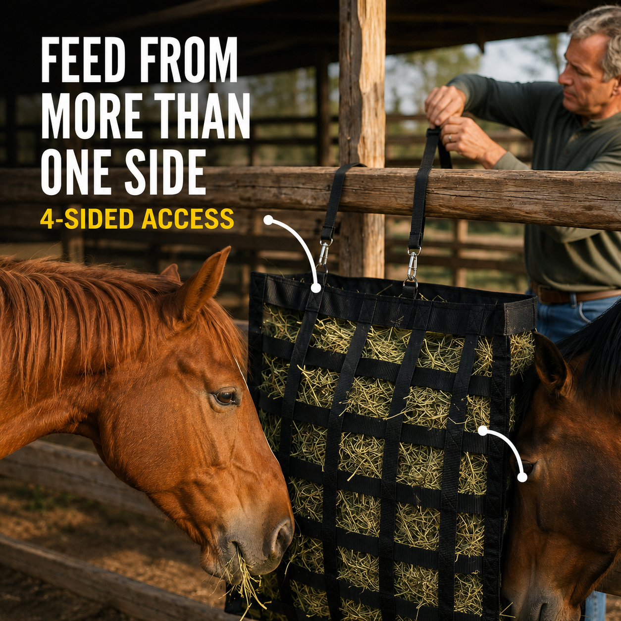 🔥4-Sided Slow Feed Hay Bag – Heavy-Duty Horse Hay Feeder to Reduce Waste & Promote Healthy Digestion