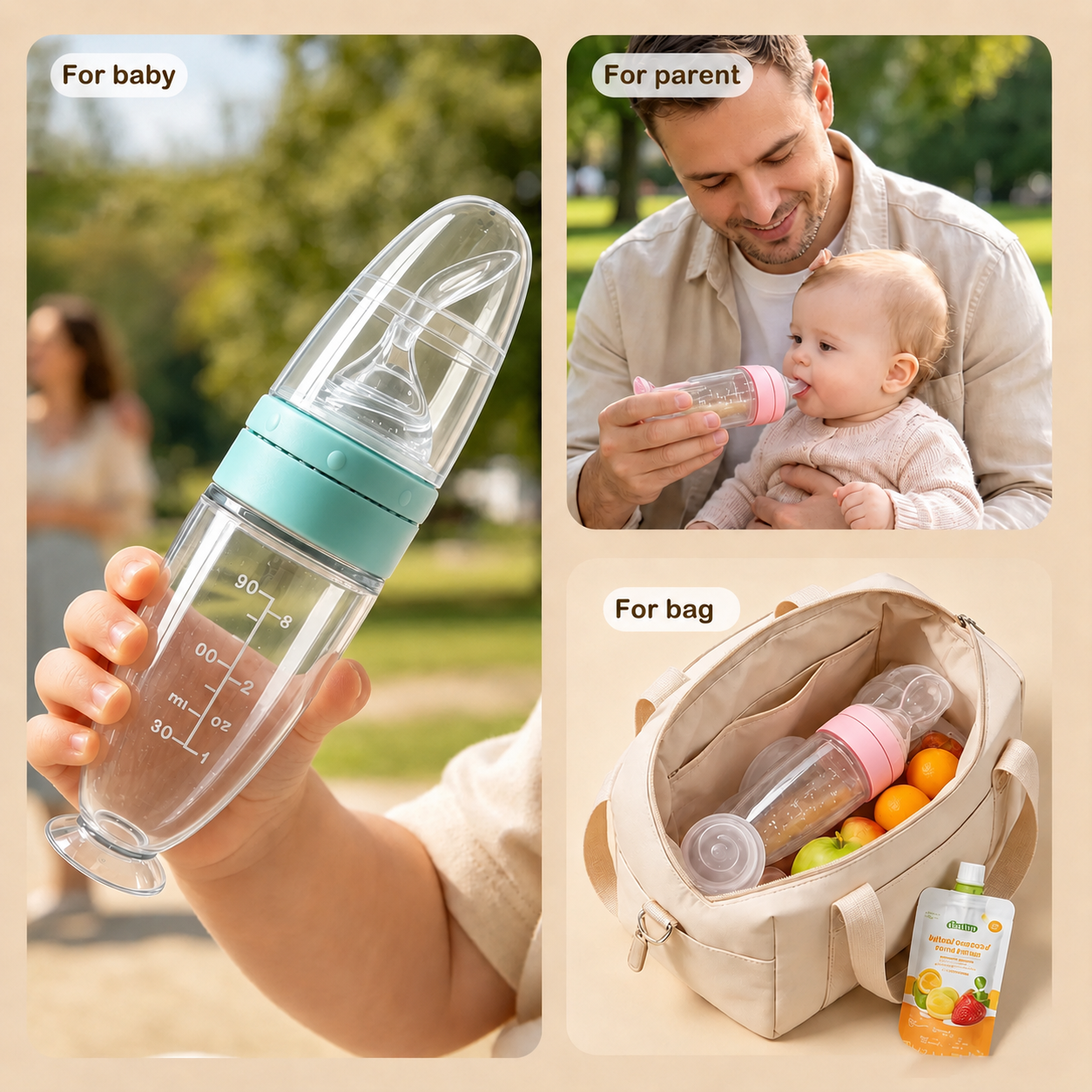 Food Grade Silicone Baby Spoon Feeder 90ml 3OZ