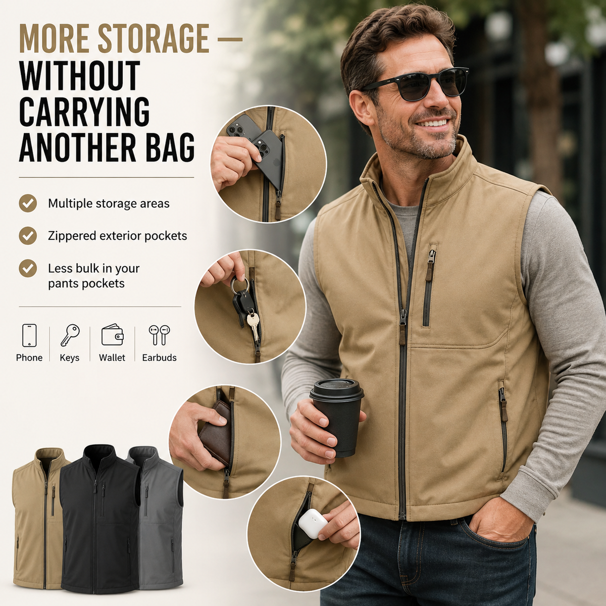 Men’s Everyday Concealment Vest –  Inner Storage