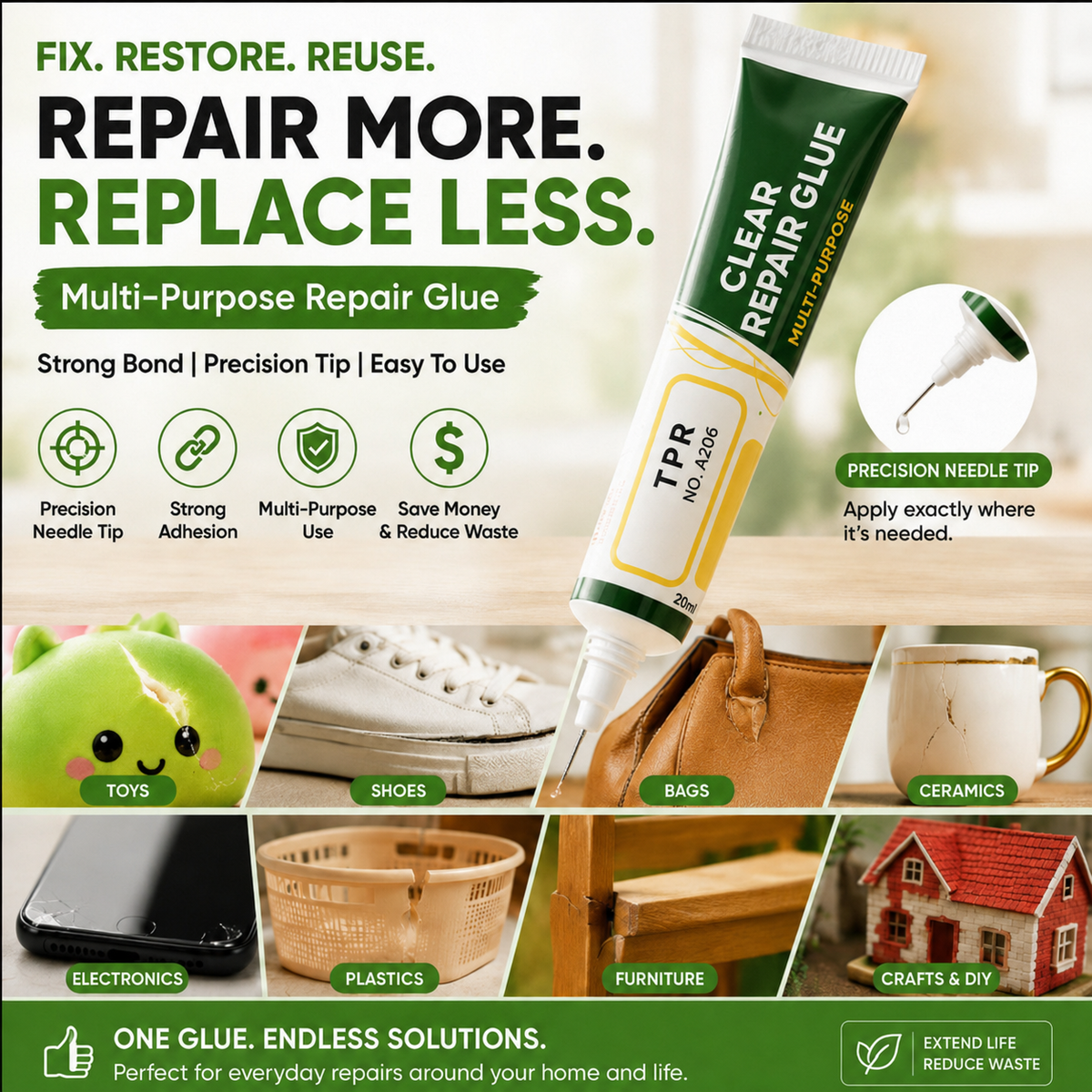 💪 Multi-Purpose Strong Repair Glue – Precision Waterproof Adhesive for Shoes, Toys & Crafts 🛠️