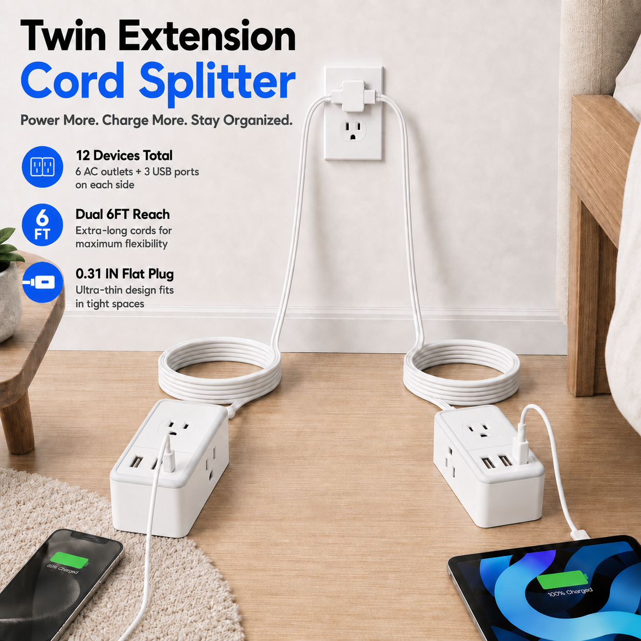 Twin Extension Cord Splitter