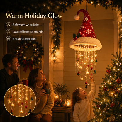 🎅 Magical Lighted Santa Hat Hanging Chandelier 🎄 | Indoor & Outdoor Warm LED Christmas Decor Gift ✨
