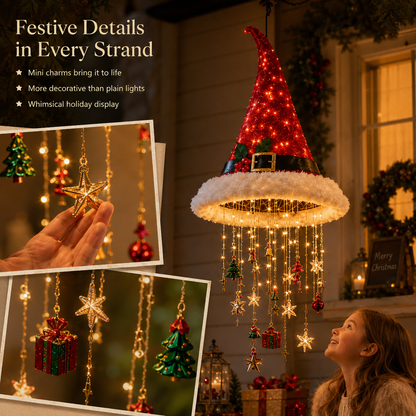 🎅 Magical Lighted Santa Hat Hanging Chandelier 🎄 | Indoor & Outdoor Warm LED Christmas Decor Gift ✨