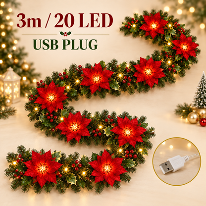 🎄Christmas Gift Decor – Poinsettia LED Garland String Lights✨