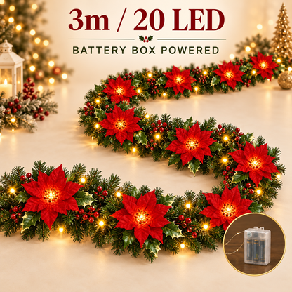 🎄Christmas Gift Decor – Poinsettia LED Garland String Lights✨