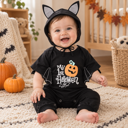 🎃 Baby's 1st Halloween Bat Romper – Super Soft Winged Hooded Onesie 🦇✨