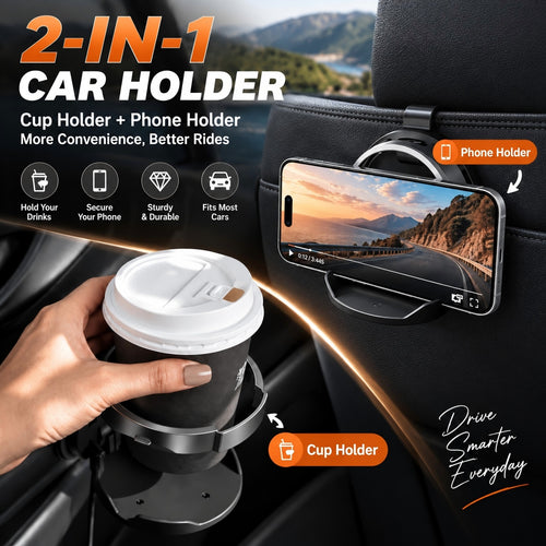 🚗 2-in-1 Foldable Car Cup Holder & Phone Stand – Space-Saving Design
