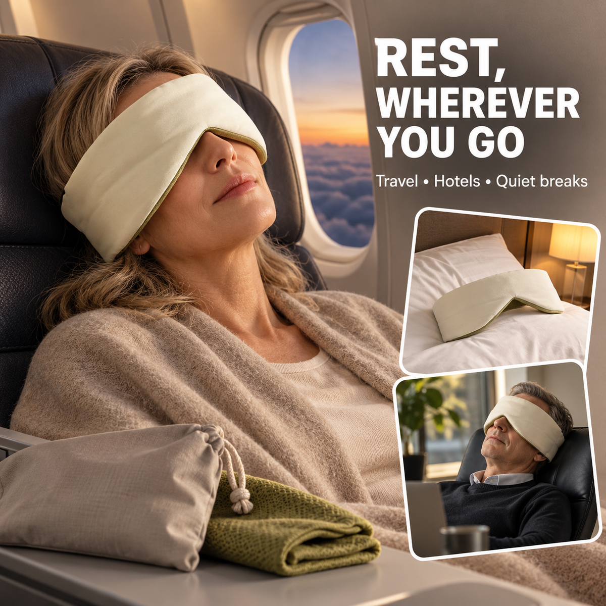 😴 360° Weighted Blackout Sleep Mask – No Tight Strap Just Soft Wraparound Comfort