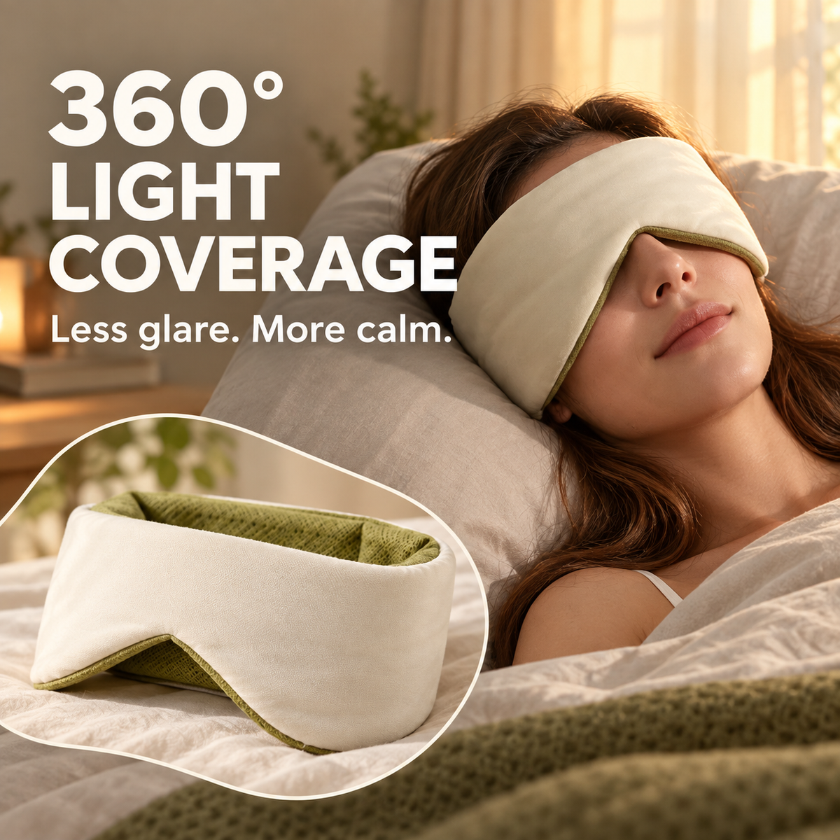 😴 360° Weighted Blackout Sleep Mask – No Tight Strap Just Soft Wraparound Comfort
