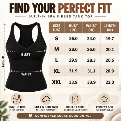 ✨Buy three get one free 👚Built-In Bra Ribbed Tank Top — Supportive, Flattering & No Extra Bra Needed