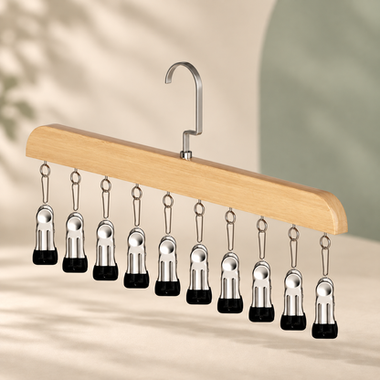 🌿 10-Clip Wooden Hanger – Organize More, Save Closet Space