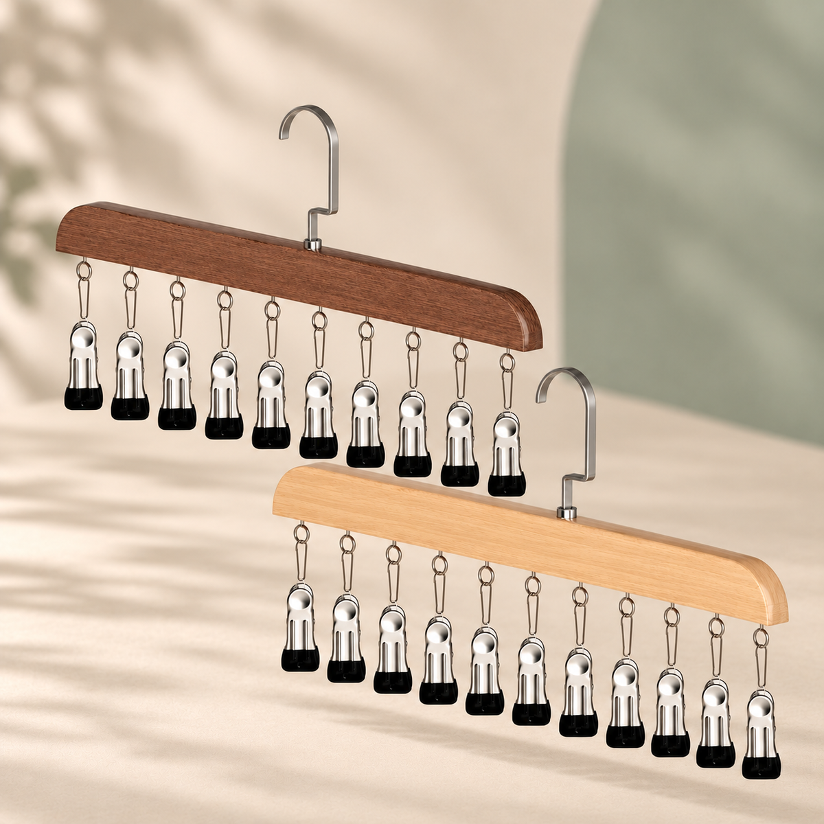 🌿 10-Clip Wooden Hanger – Organize More, Save Closet Space