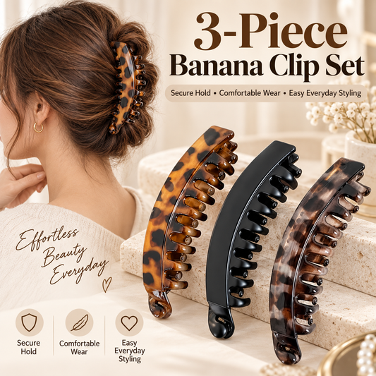 💇‍♀️ Get Fuller, Bouncier Hair Instantly! ✨ 3-Piece Effortless Banana Clip Collection 💕