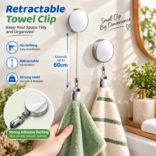 ✨ Retractable Towel Clip – Self-Adhesive & No Drill
