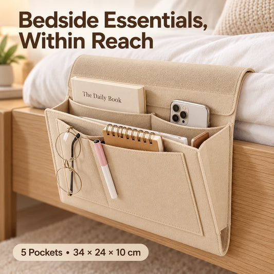 🗂️5-Pocket Felt Bedside Organizer Bag - Suitable for Home Bedroom Living Room University Dormitory Bedside
