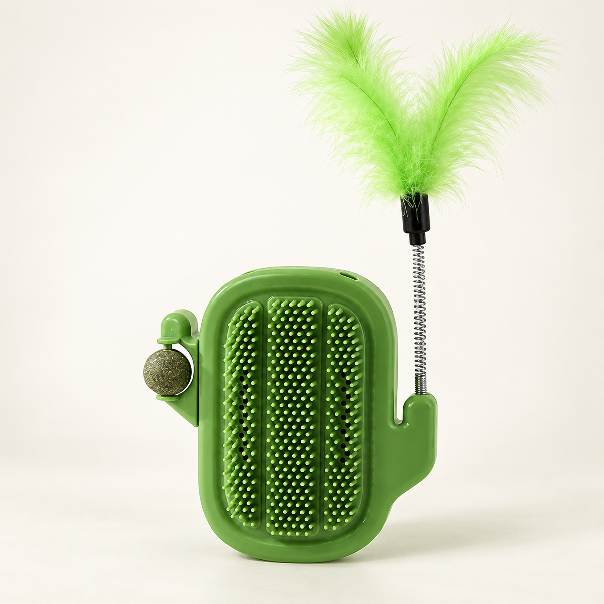 🌵 Say Goodbye to Bored Cats! 3-in-1 Cactus Self Grooming Massager with Catnip & Feather Toy