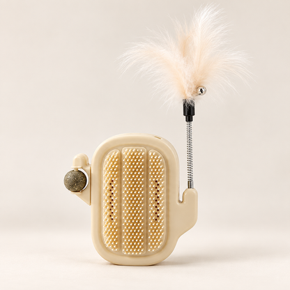 🌵 Say Goodbye to Bored Cats! 3-in-1 Cactus Self Grooming Massager with Catnip & Feather Toy
