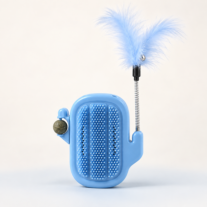 🌵 Say Goodbye to Bored Cats! 3-in-1 Cactus Self Grooming Massager with Catnip & Feather Toy